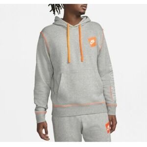 Nike NSW JDI Pullover Hoodie Large Heather Gray Orange Stitching Retro